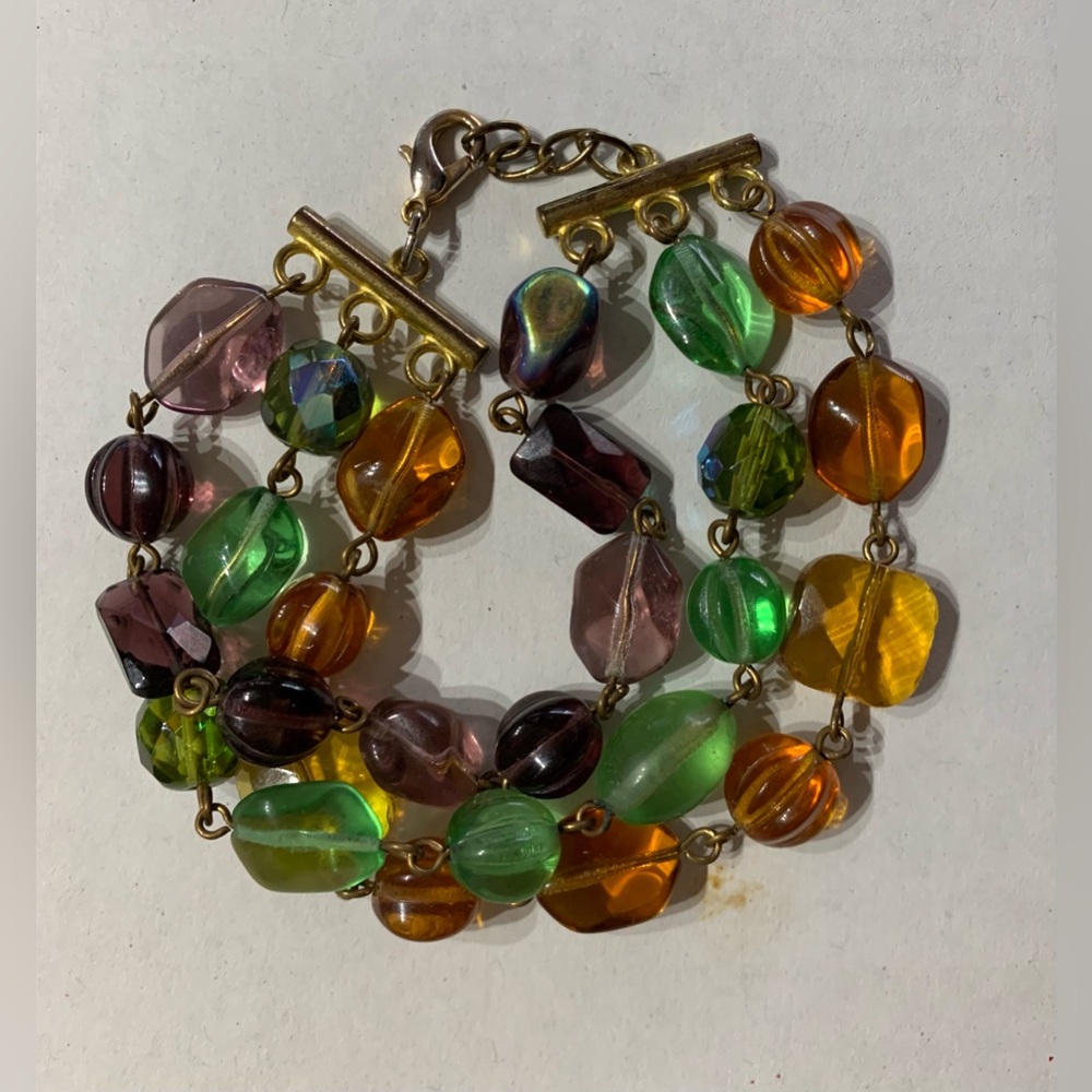 Handmade Multicolor Glass Beaded Adjustable Bracelet Gemstone Colors Colorful